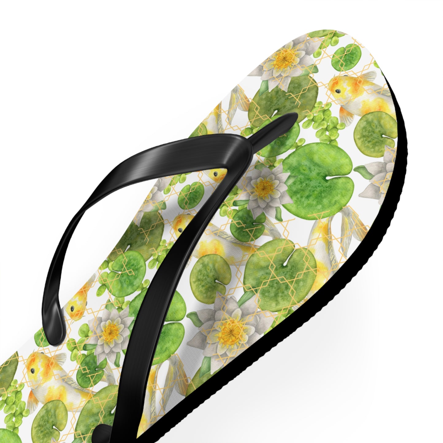 Japanese Koi Fish with Lotus Leaf - Flip Flops