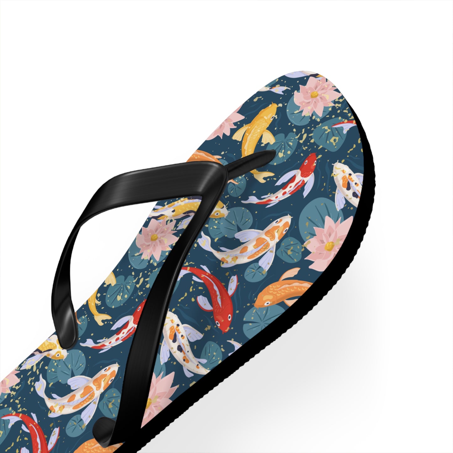 Japanese Koi Fish & Flower with gold flakes - Flip Flops