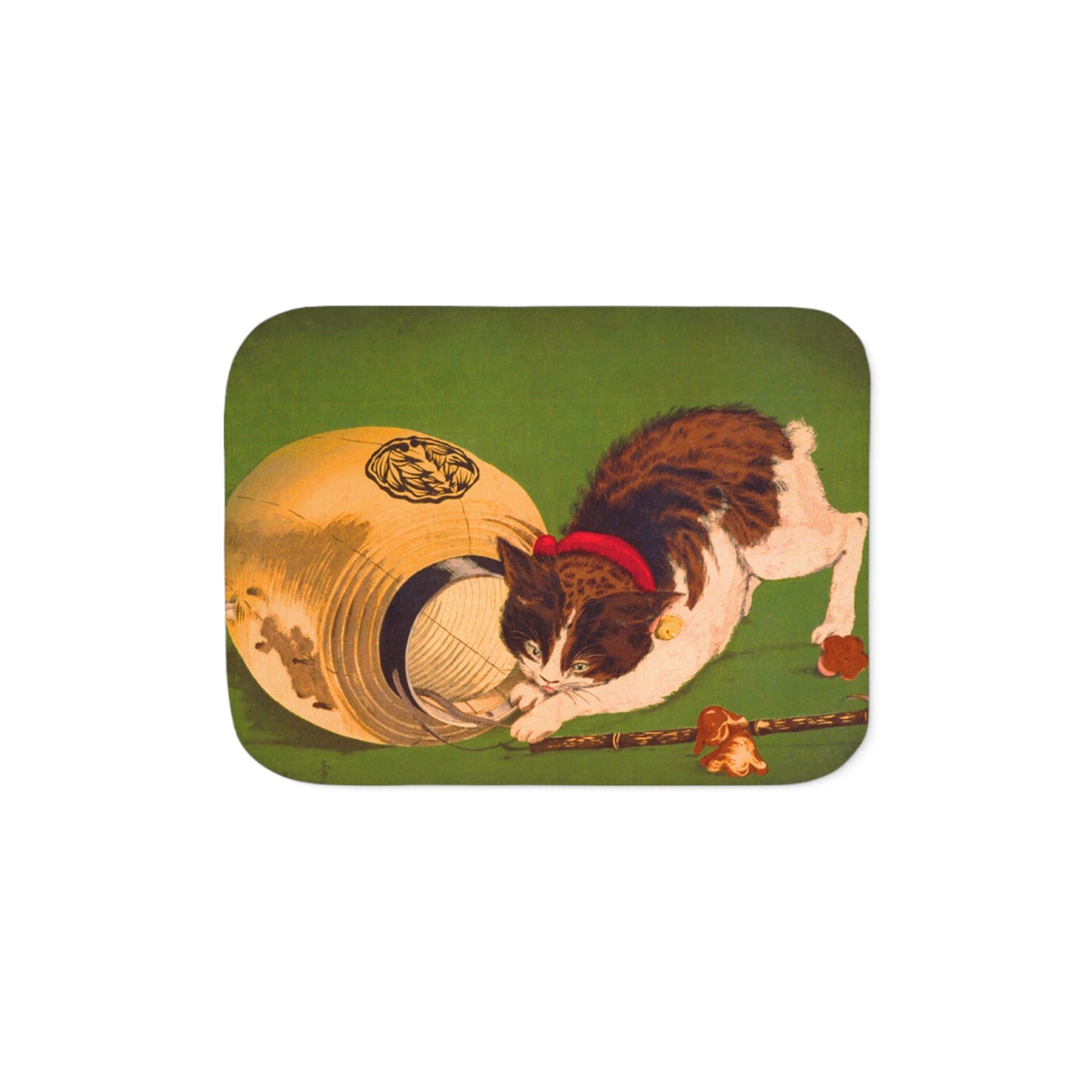 Playful Cat Ukiyo-e Sherpa Blanket - Kobayashi Kiyochika "Cat with Lantern" Art
