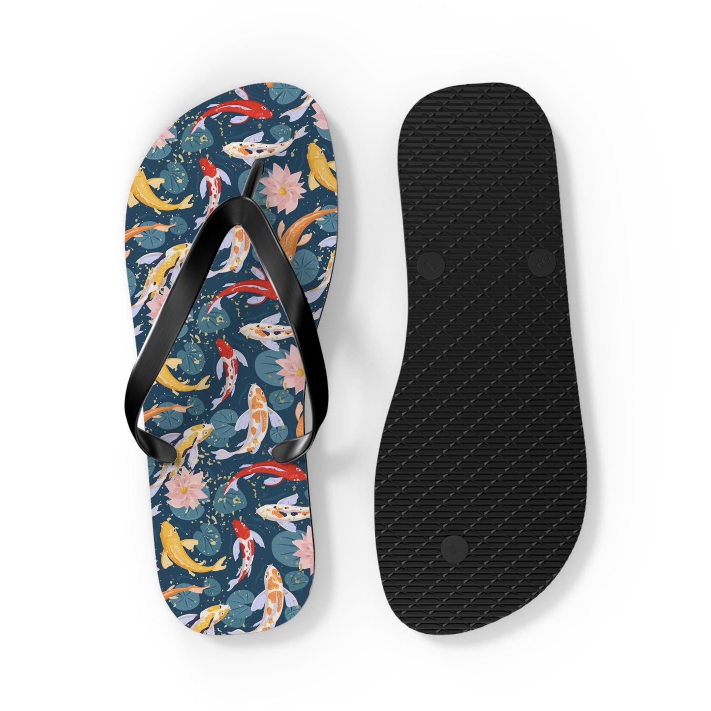 Japanese Koi Fish & Flower with gold flakes - Flip Flops