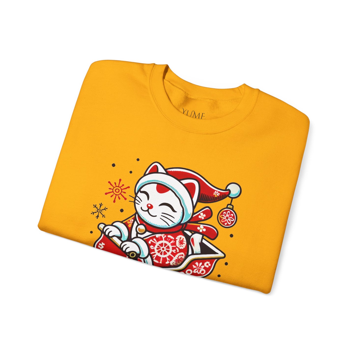 Maneki Neko Santa Sweatshirt - Festive Lucky Cat Holiday Sweater