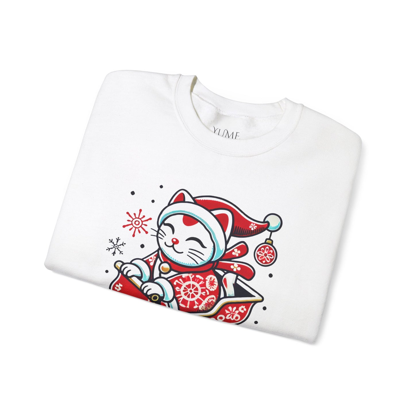 Maneki Neko Santa Sweatshirt - Festive Lucky Cat Holiday Sweater