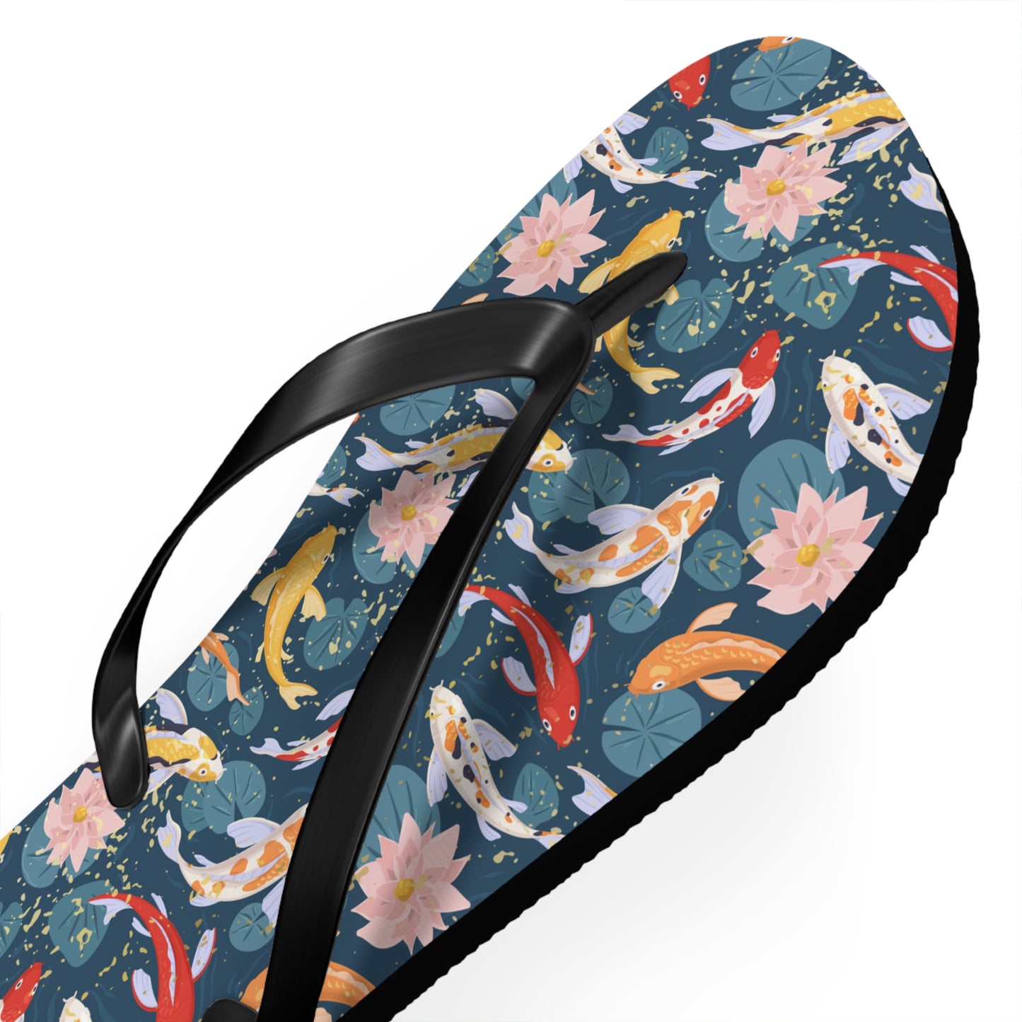 Japanese Koi Fish & Flower with gold flakes - Flip Flops