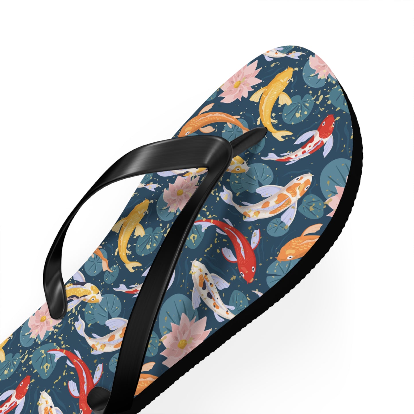 Japanese Koi Fish & Flower with gold flakes - Flip Flops