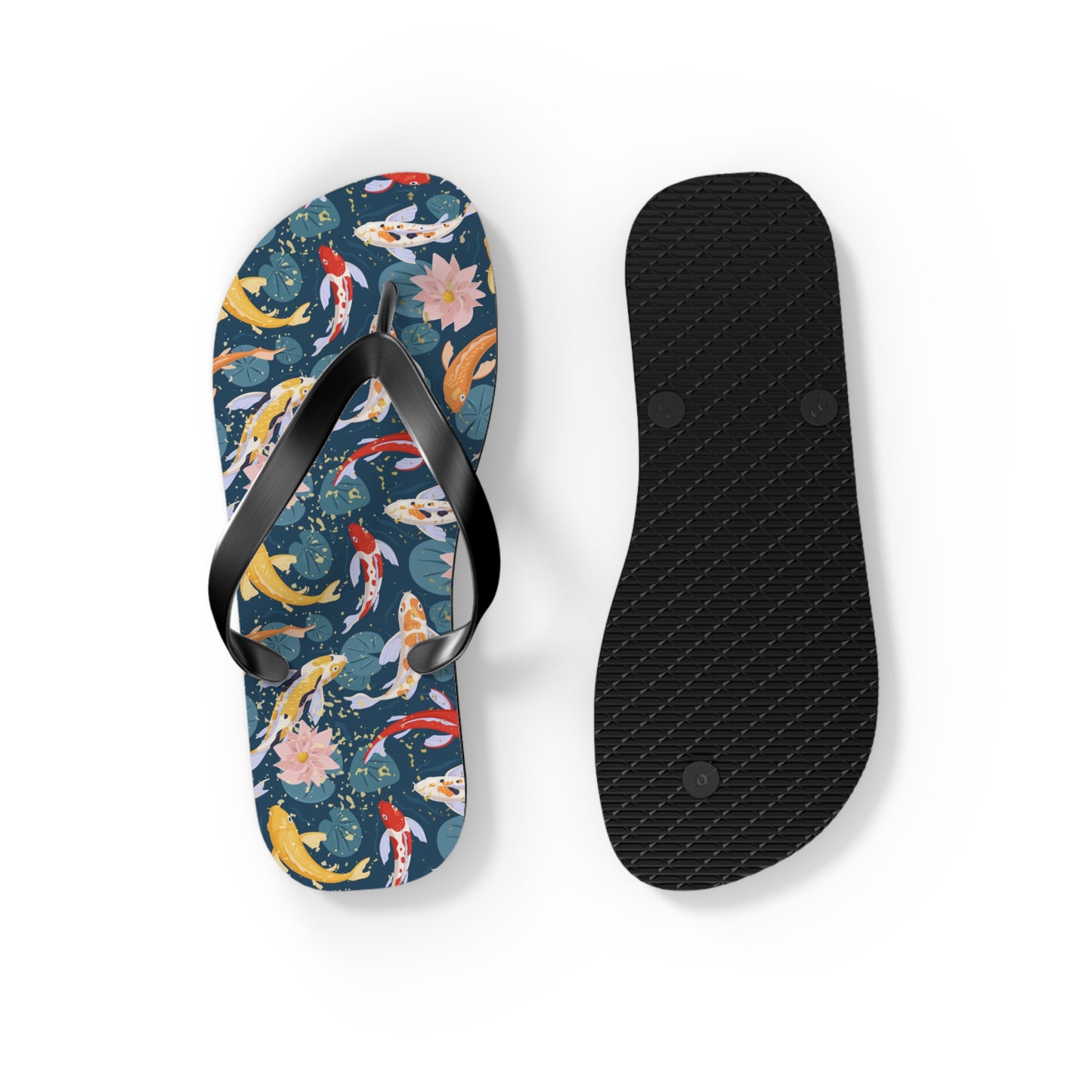 Japanese Koi Fish & Flower with gold flakes - Flip Flops