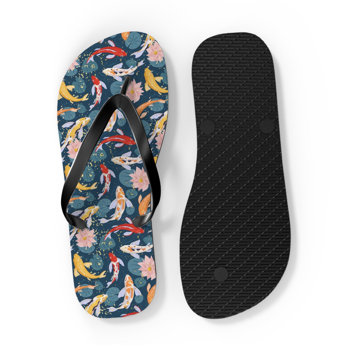 Japanese Koi Fish & Flower with gold flakes - Flip Flops