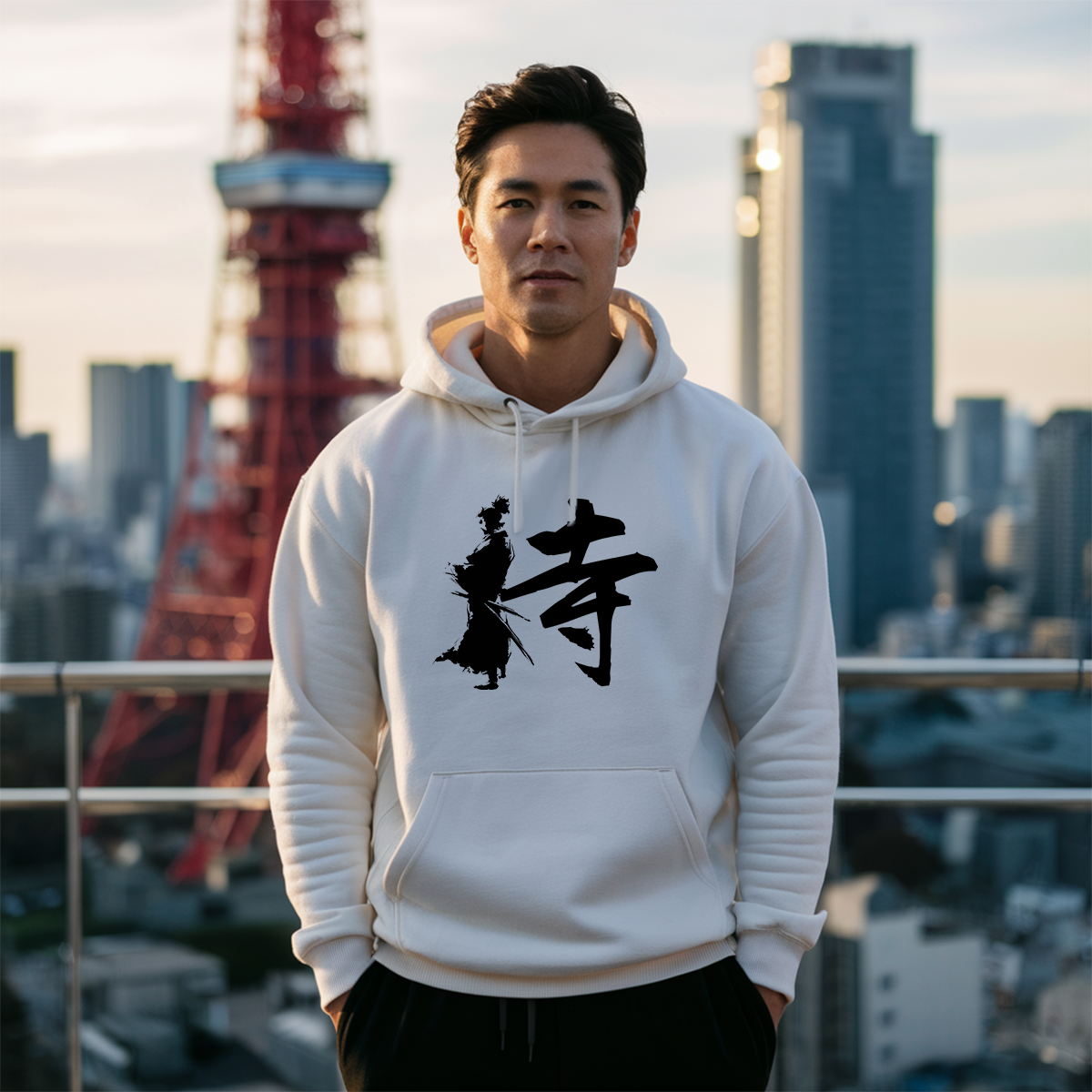 Printify Samurai Japanese Kanji Hoodie White 5XL