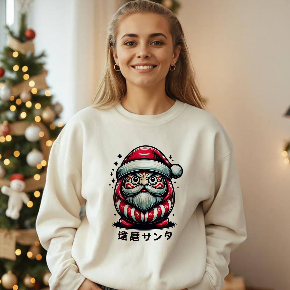 Daruma Santa Sweatshirt - Japanese Holiday Lucky Charm Sweater
