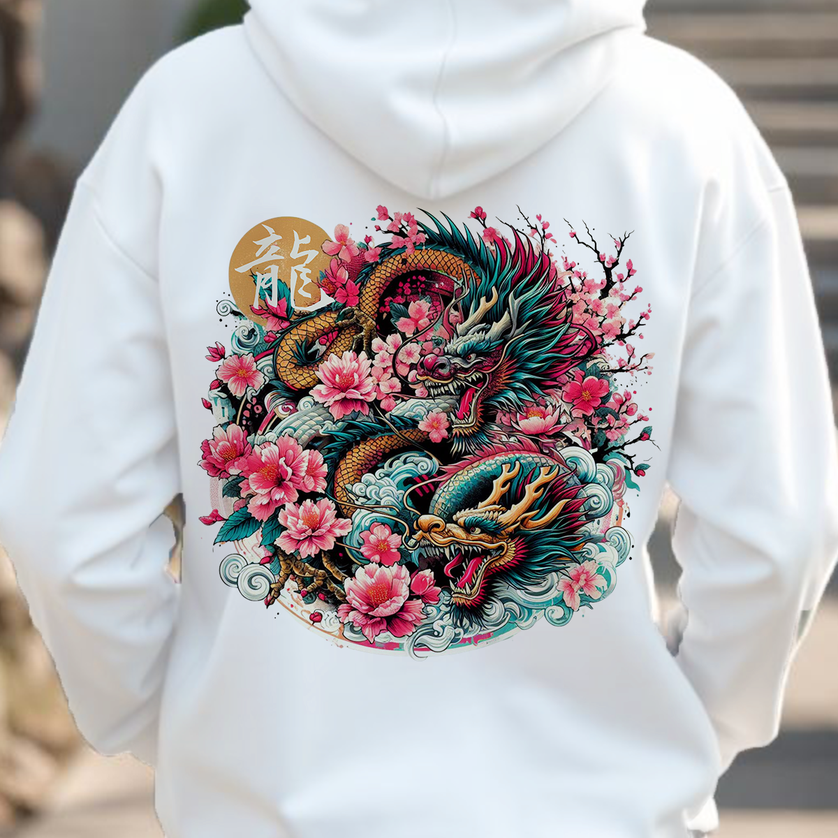 Dragon & Sakura Hoodie - Japanese Art-Inspired Bold Hoodie
