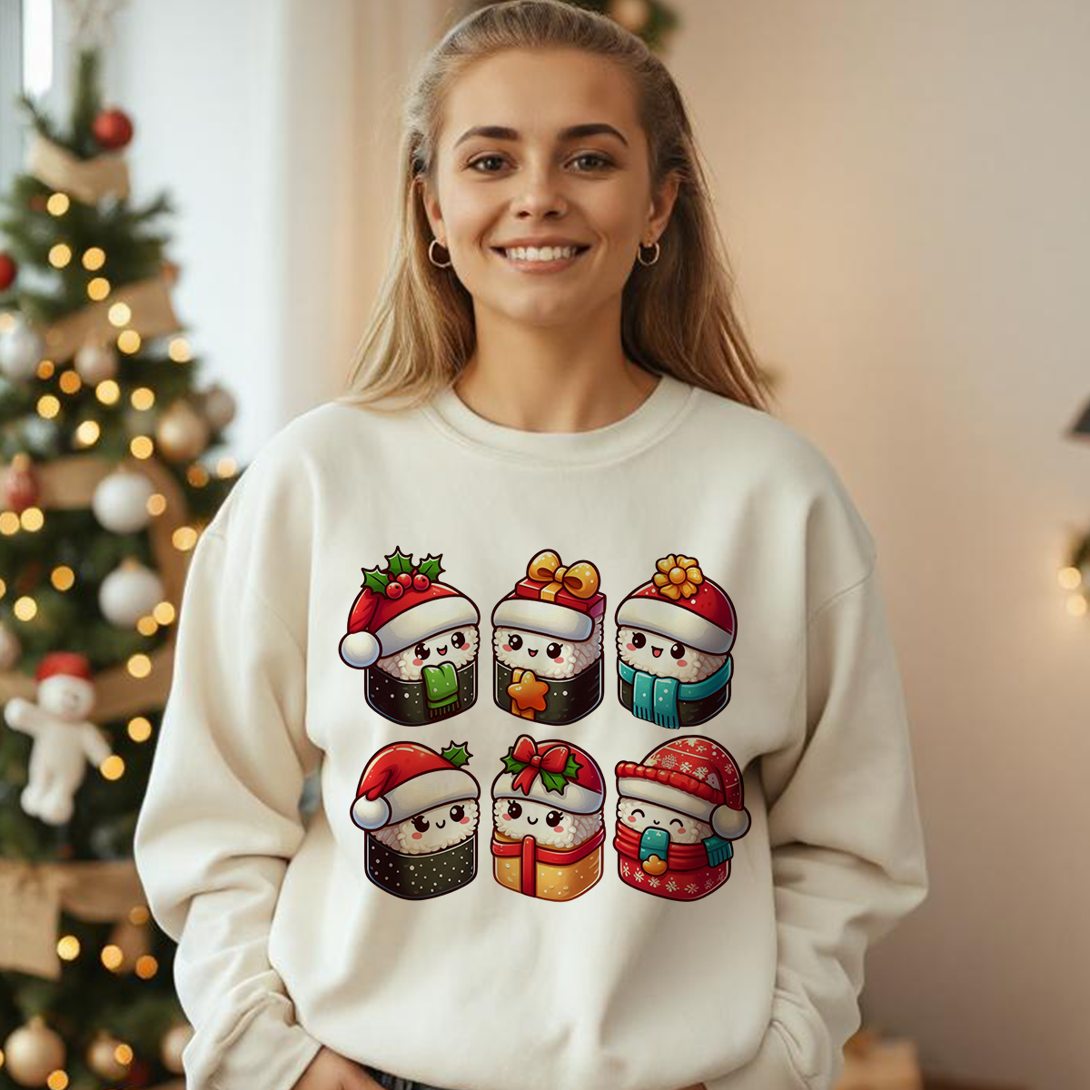Festive Sushi Roll Santa Sweatshirt - Kawaii Christmas Sweater