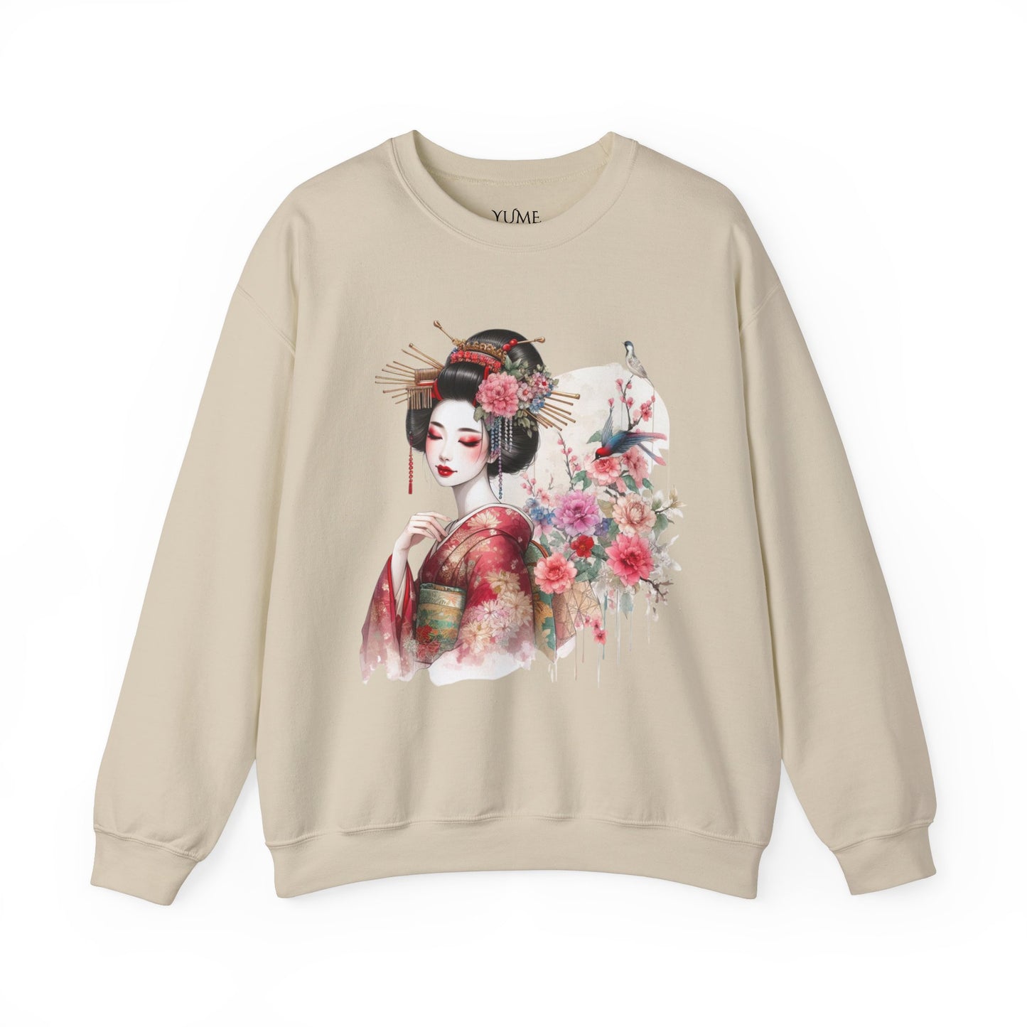 Elegant Geisha & Floral Art Sweatshirt - Japanese-Inspired