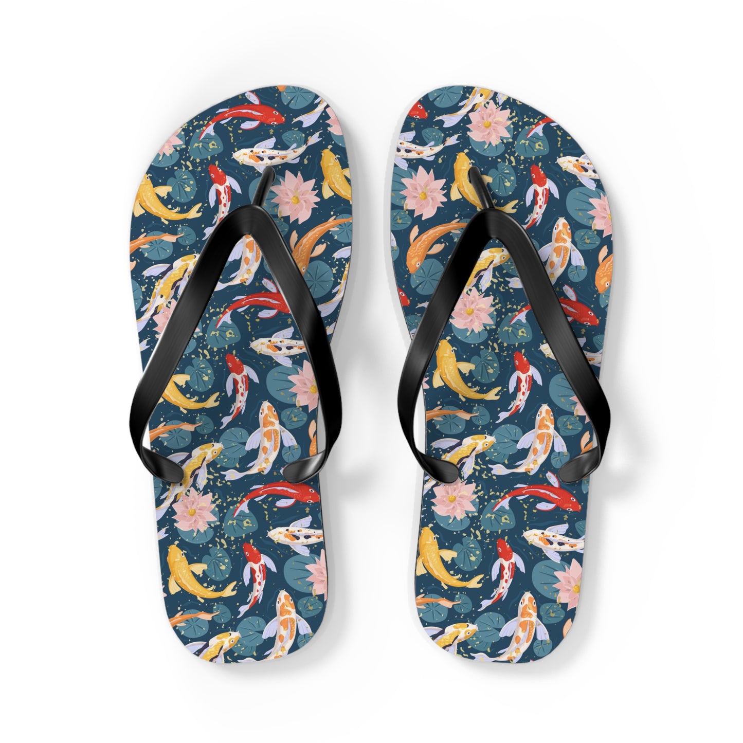 Japanese Koi Fish & Flower with gold flakes - Flip Flops
