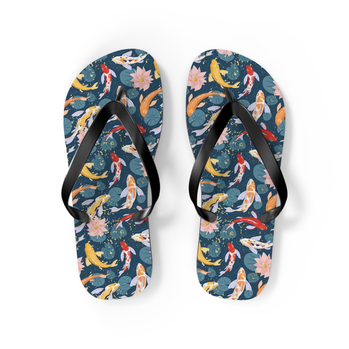 Japanese Koi Fish & Flower with gold flakes - Flip Flops