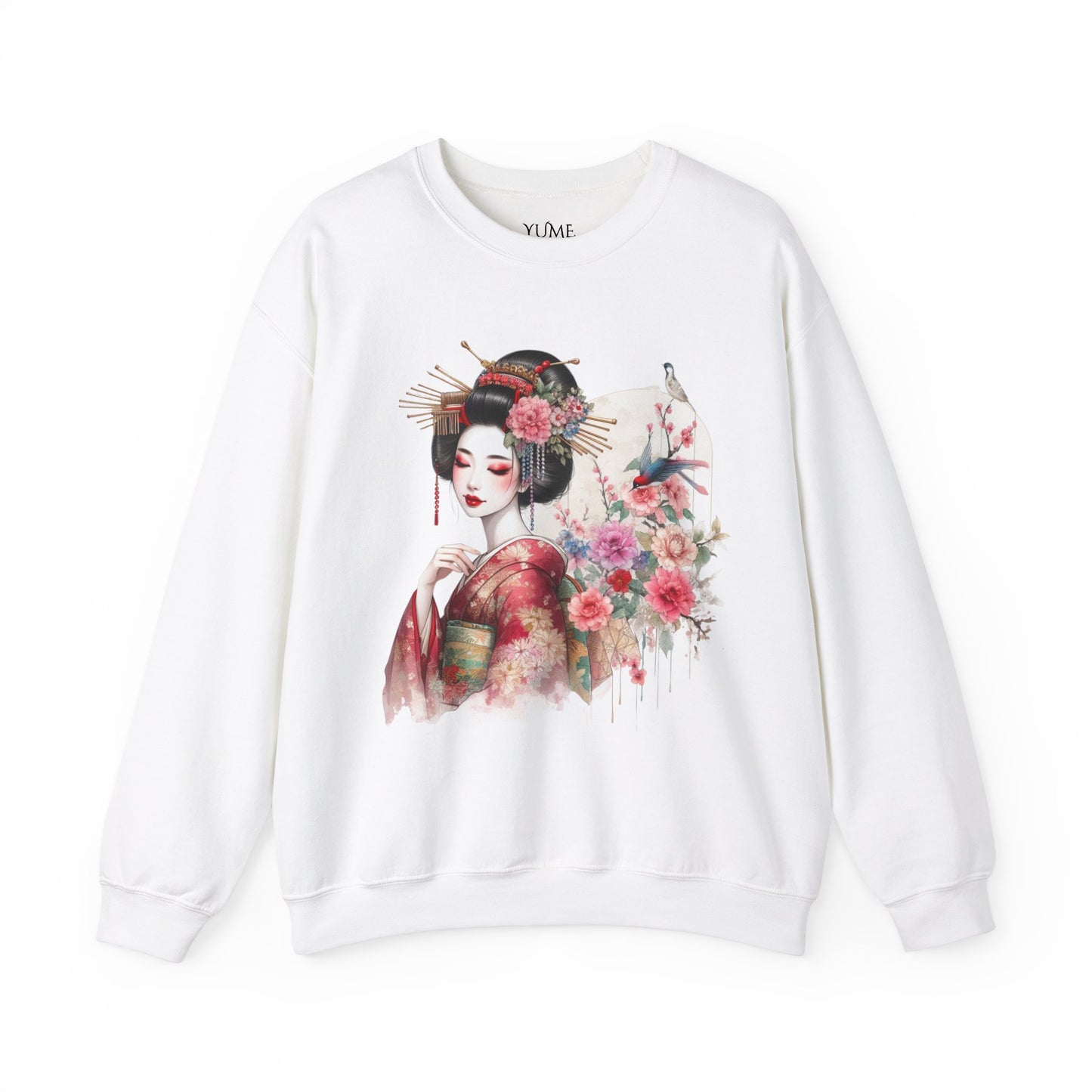 Elegant Geisha & Floral Art Sweatshirt - Japanese-Inspired