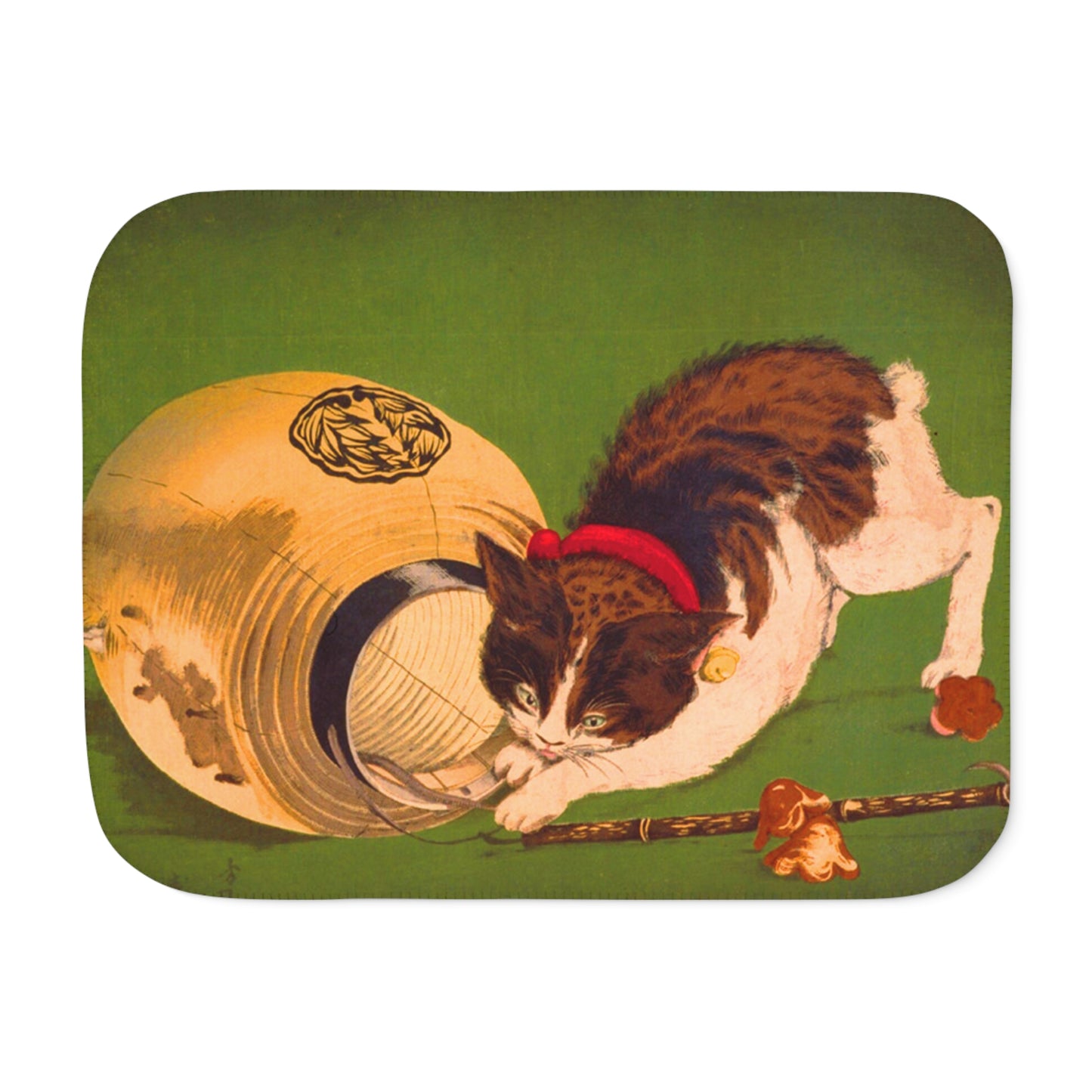 Playful Cat Ukiyo-e Sherpa Blanket - Kobayashi Kiyochika "Cat with Lantern" Art