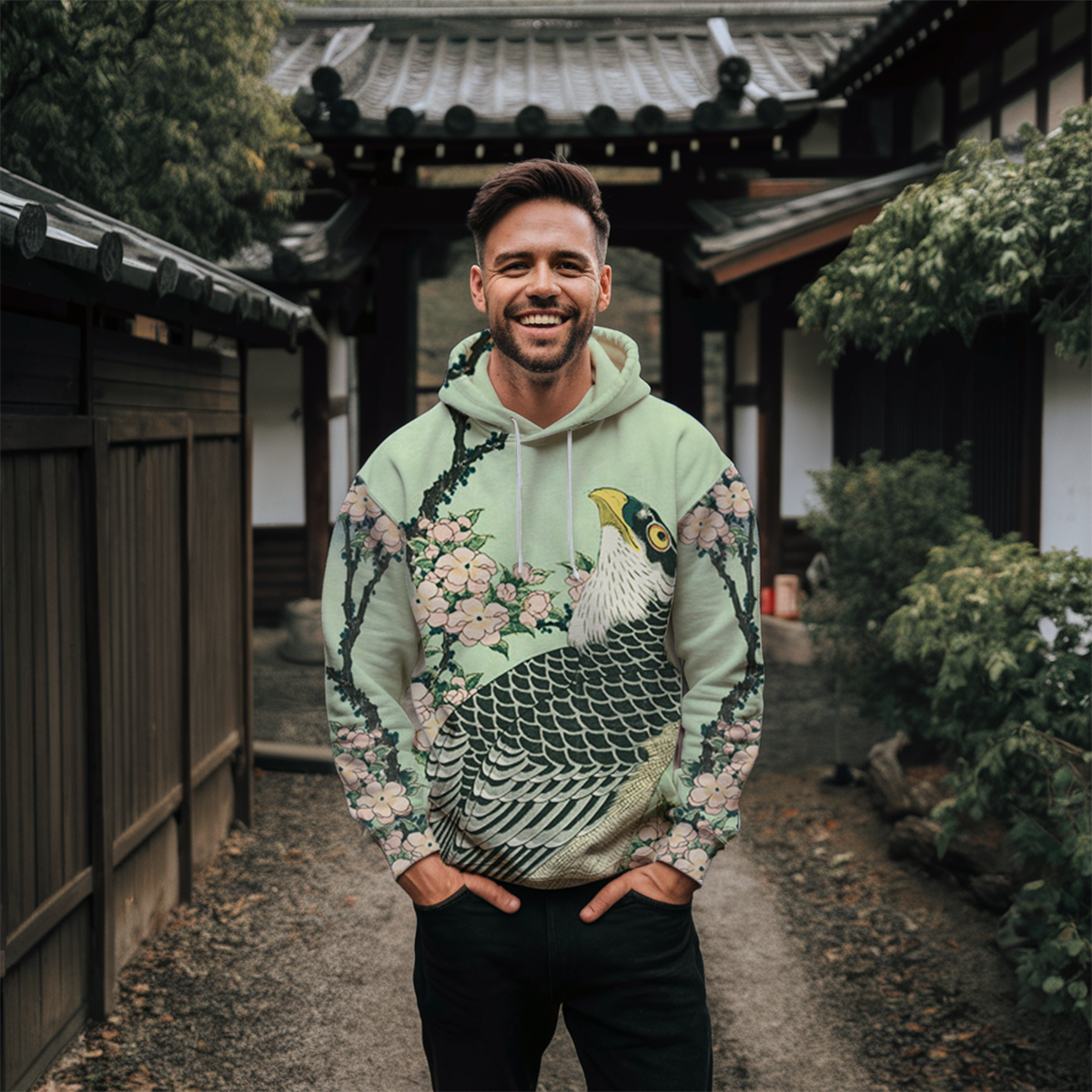 Hokusai "Hawks Above Cherry Blossoms" Hoodie