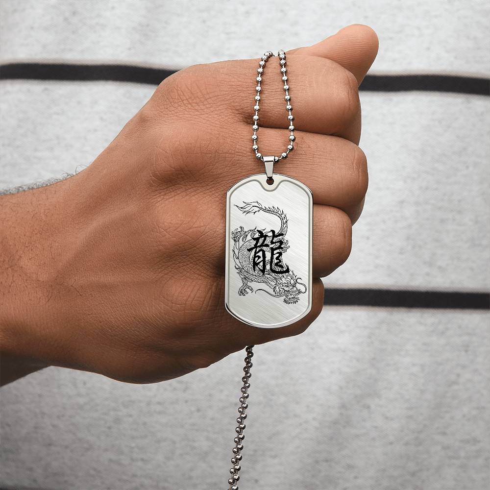 Dragon -Japanese Kanji Dog Tag Necklace