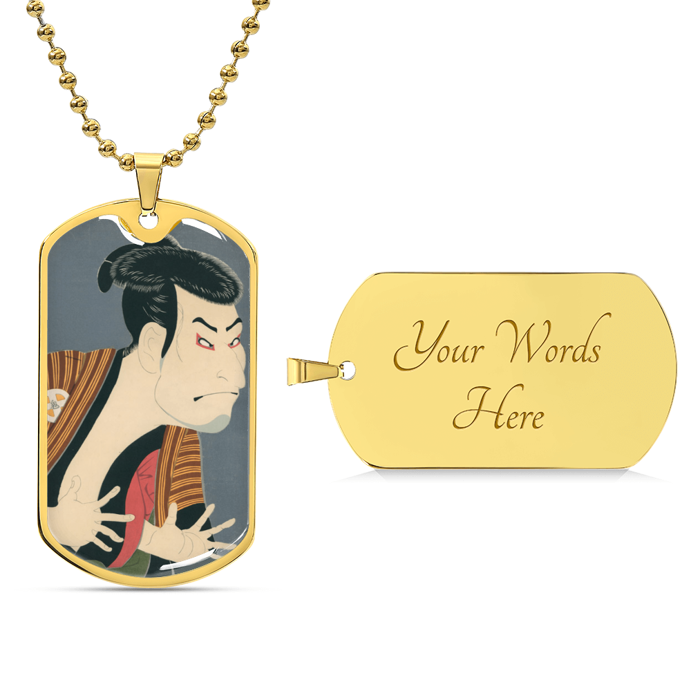 Kabuki Actor Dog Tag Necklace - Japanese Art Pendant, Customizable Gift, Ukiyo-e Jewelry, Stylish Cultural Accessory