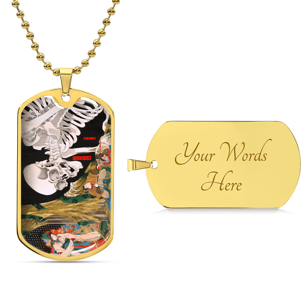 Skeleton Specter Dog Tag Necklace - Utagawa Kuniyoshi Art Pendant, Japanese Ukiyo-e Jewelry, Artistic Stainless Steel Necklace, Unique Gift for Art Lovers