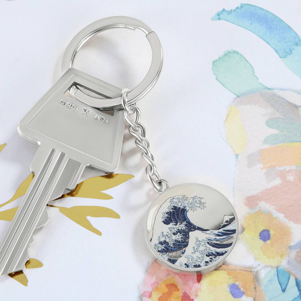 Hokusai Wave Keychain with Custom Engraving Option