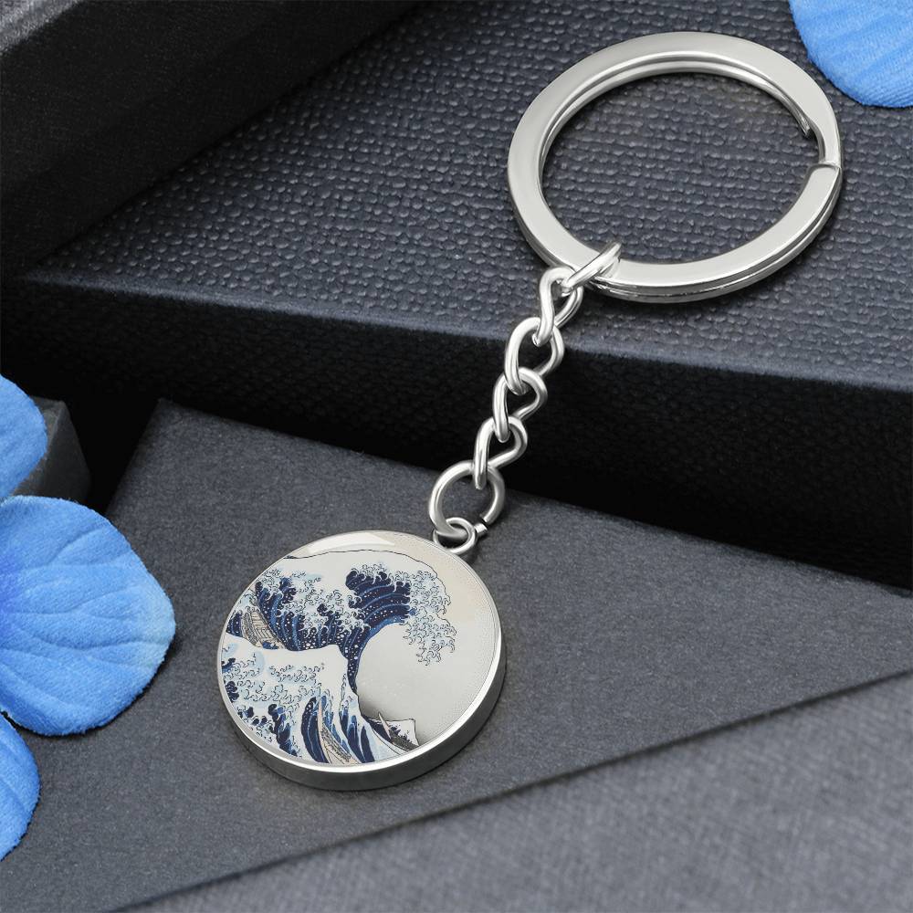 Hokusai Wave Keychain with Custom Engraving Option