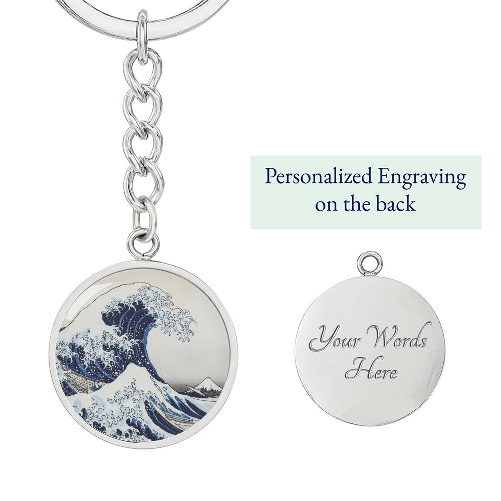 Hokusai Wave Keychain with Custom Engraving Option