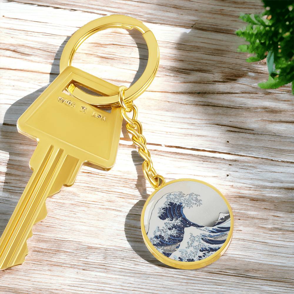 Hokusai Wave Keychain with Custom Engraving Option
