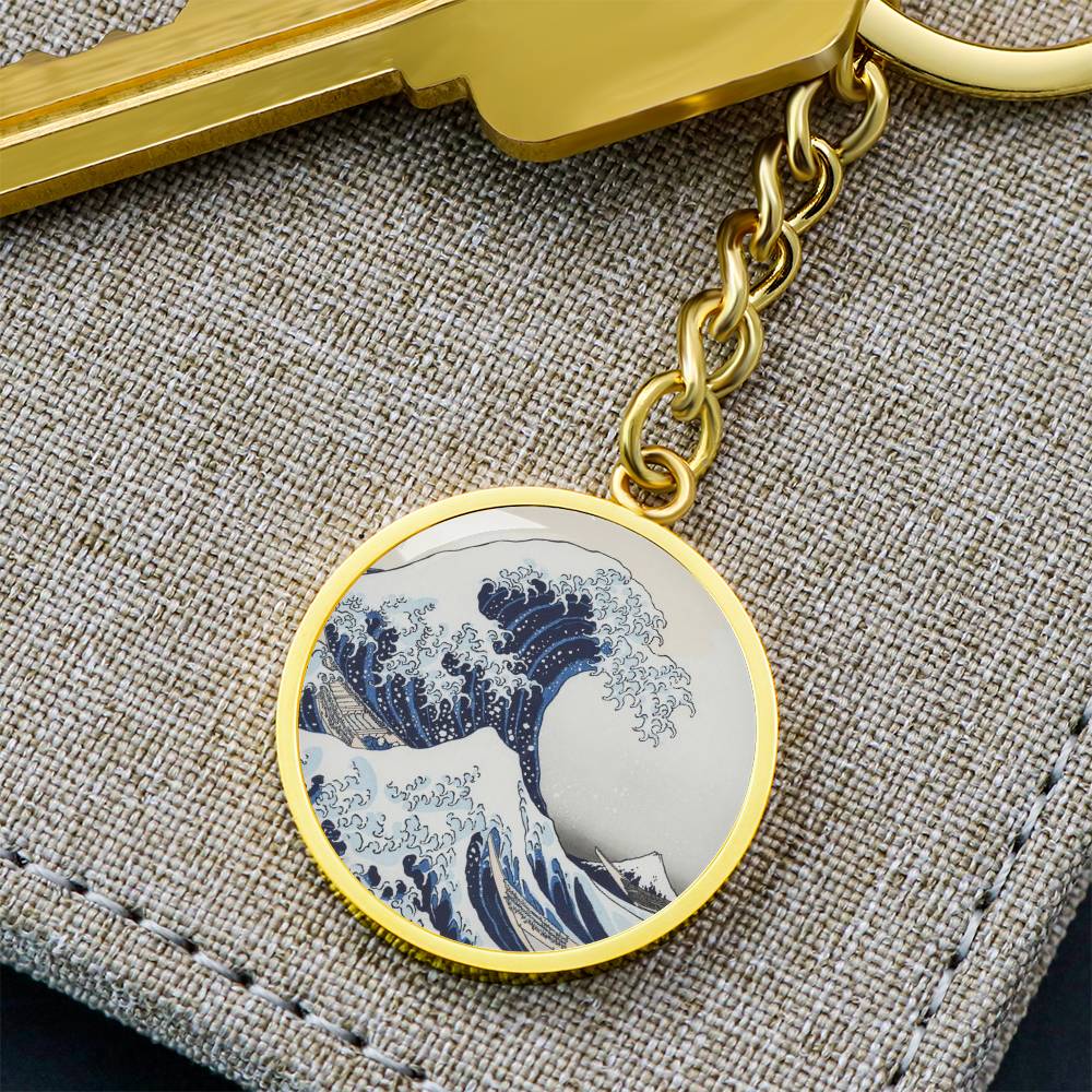 Hokusai Wave Keychain with Custom Engraving Option