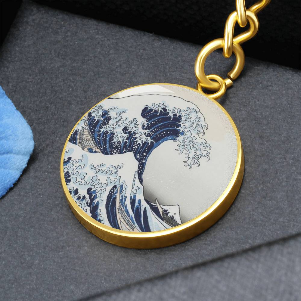Hokusai Wave Keychain with Custom Engraving Option
