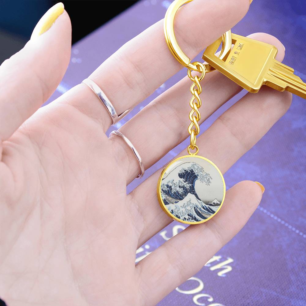 Hokusai Wave Keychain with Custom Engraving Option