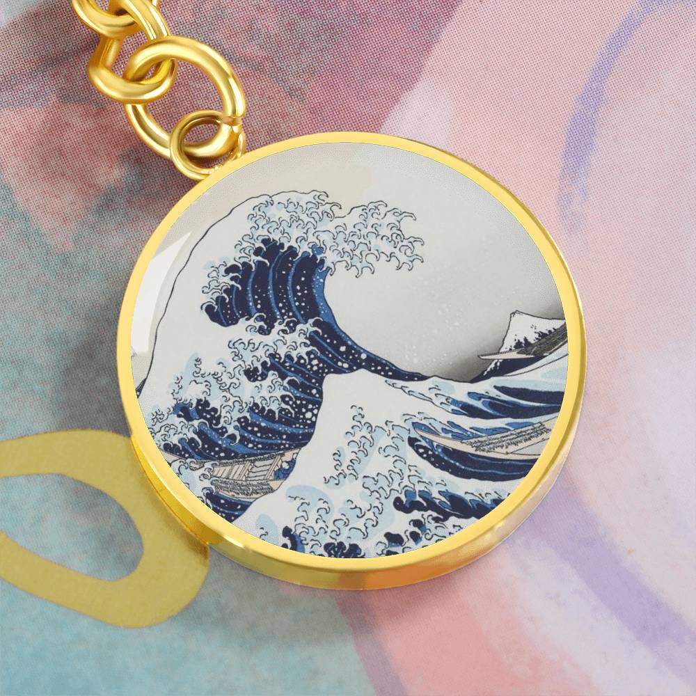 Hokusai Wave Keychain with Custom Engraving Option
