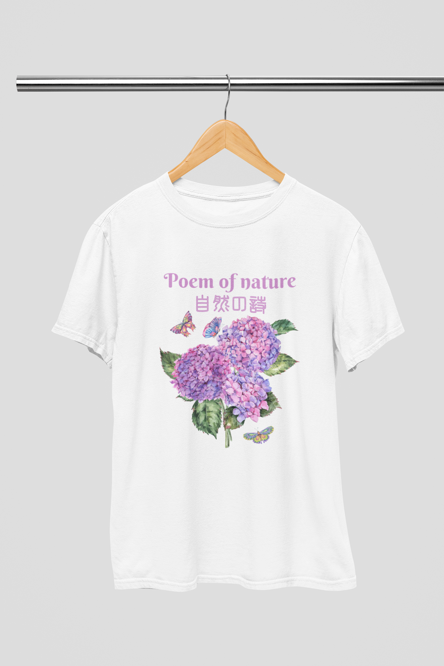"Poem of nature" - Japanese Kanji T-shirt | Hydrangea Design