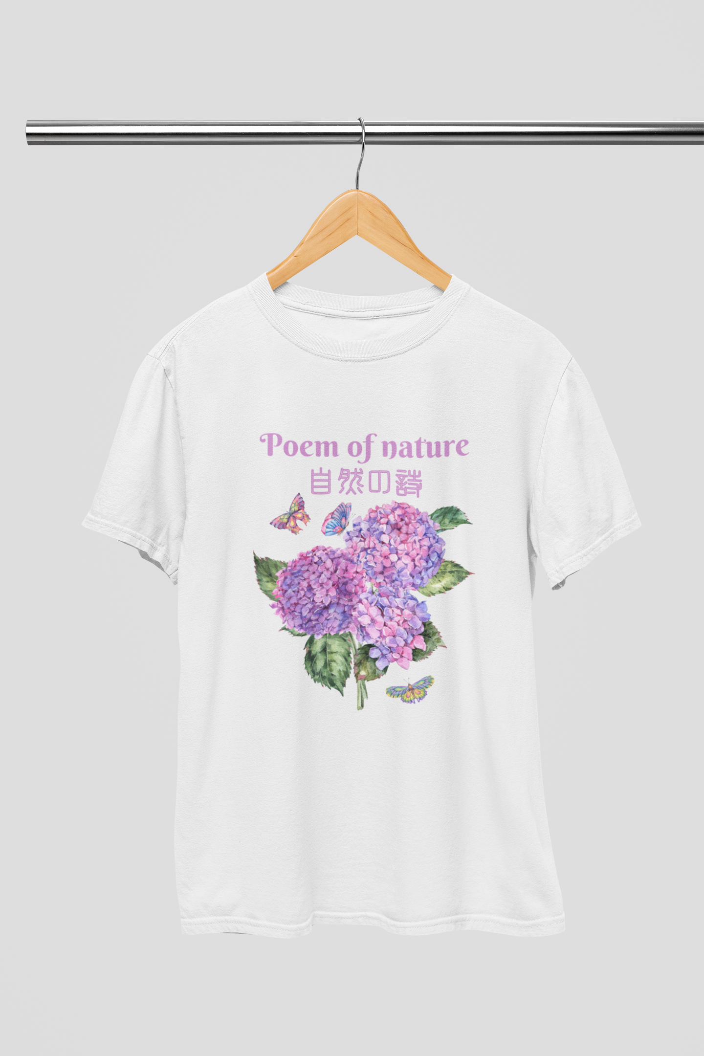"Poem of nature" - Japanese Kanji T-shirt | Hydrangea Design