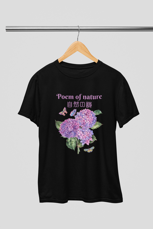 "Poem of nature" - Japanese Kanji T-shirt |  Hydrangea Design