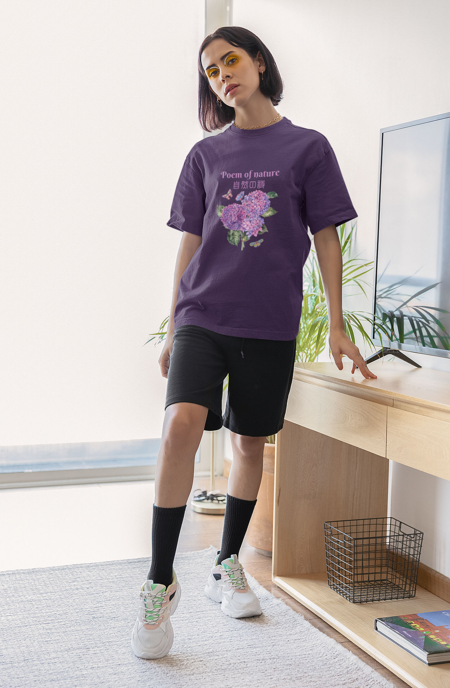 "Poem of nature" - Japanese Kanji T-shirt | Hydrangea Design