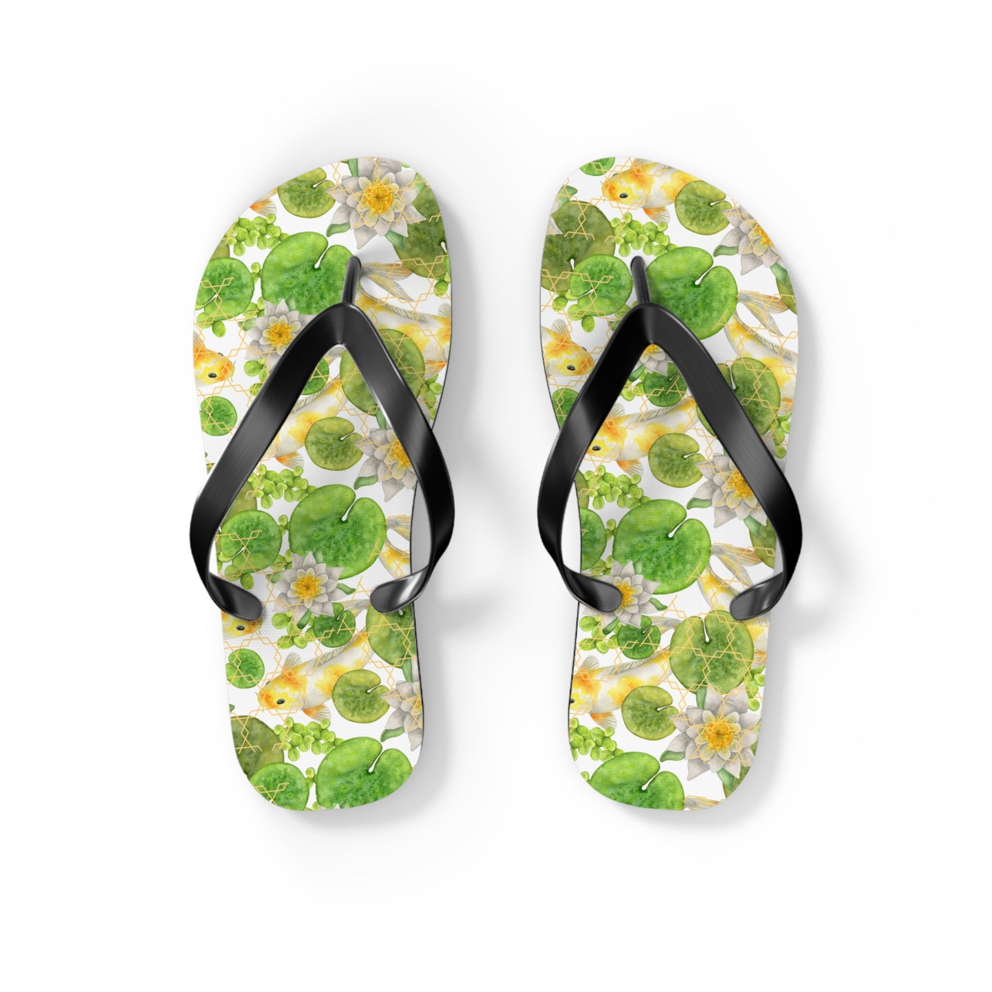 Japanese Koi Fish with Lotus Leaf  - Flip Flops