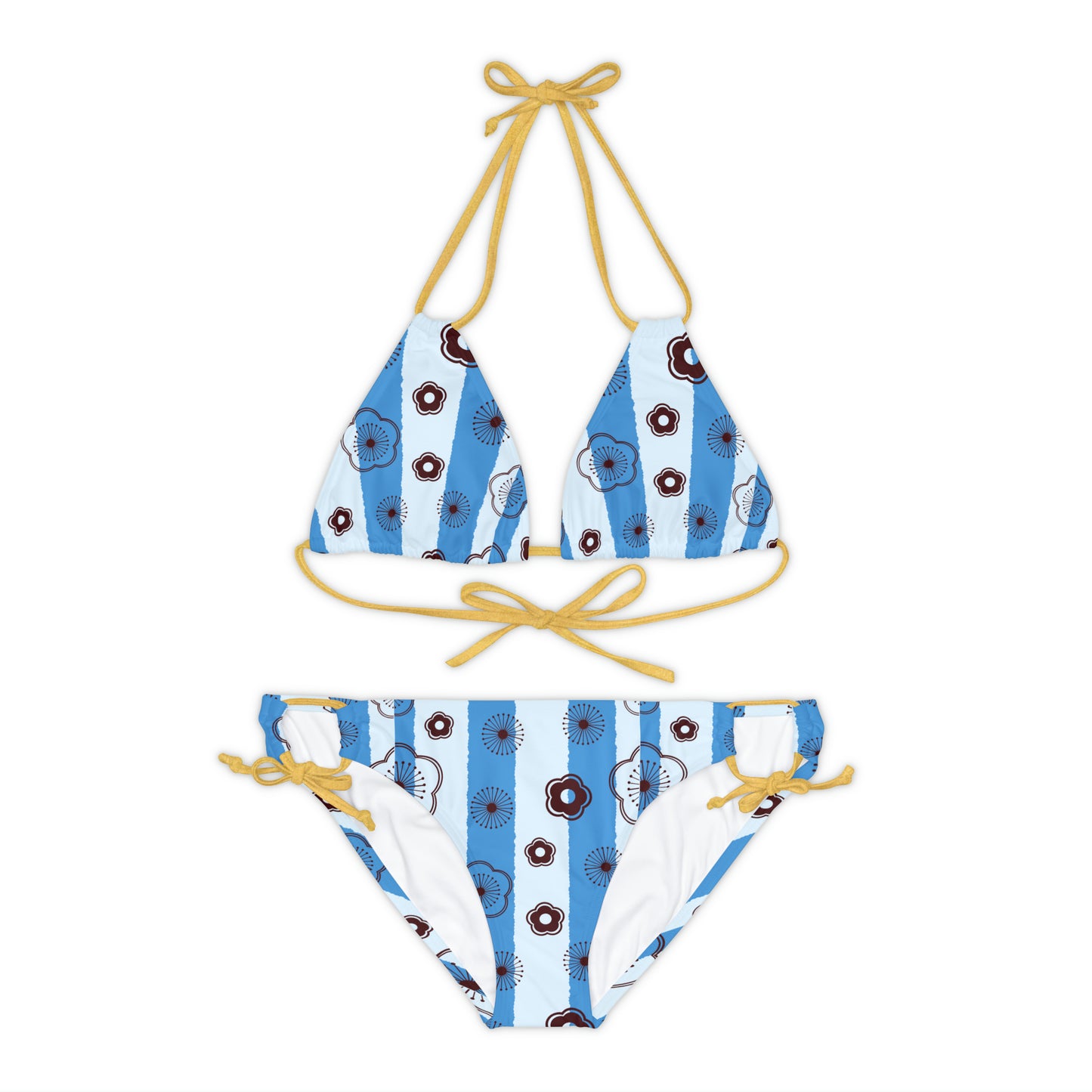 Japanese Sakura with Blue Stripe - Strappy Bikini Set