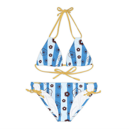 Japanese Sakura with Blue Stripe - Strappy Bikini Set