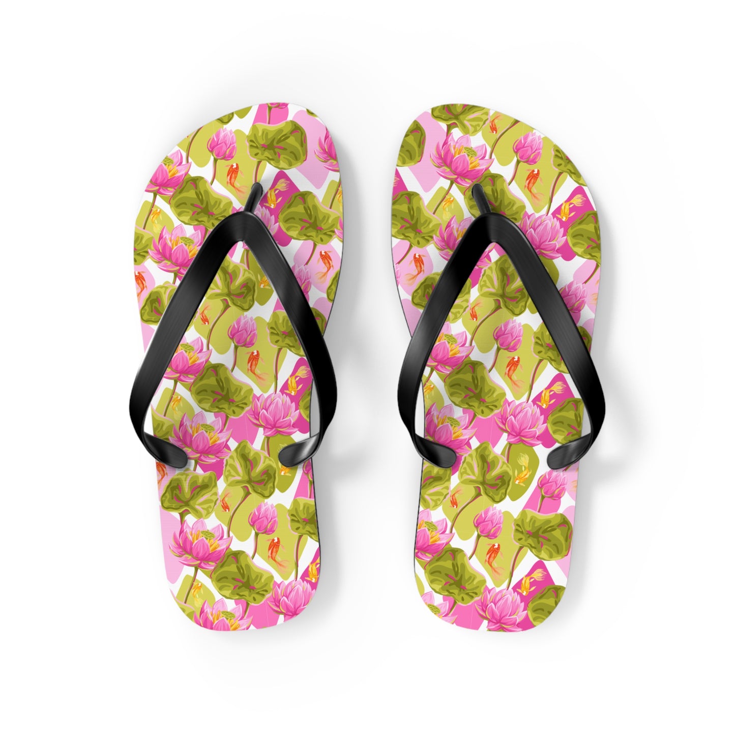 Japanese Koi Fish with Pink Lotus - Flip Flops