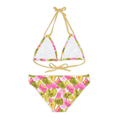 Japanese Koi Fish with Pink Lotus - Strappy Bikini Set