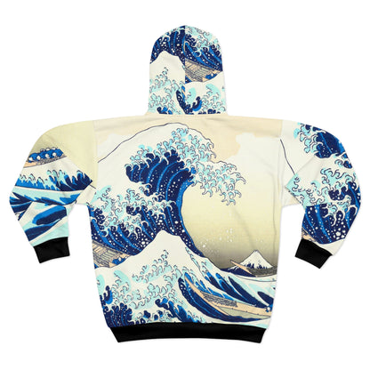 The Great Wave Off Kanagawa Zip Hoodie – Japanese Streetwear, Hokusai Art Hoodie, Ukiyo-e Zip-Up Jacket, Japan Gift for Him, Mt Fuji Waves
