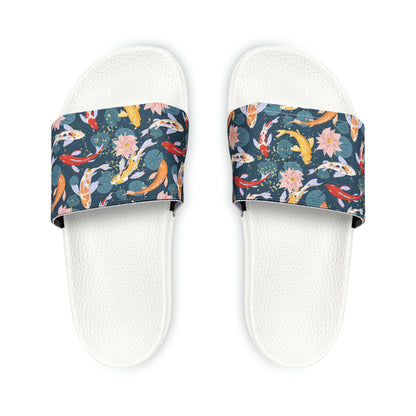 Japanese Koi Fish & Flower with gold flakes - Women's Sandals