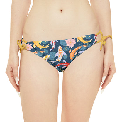 Japanese Koi Fish & Flower with gold flakes - Strappy Bikini Set