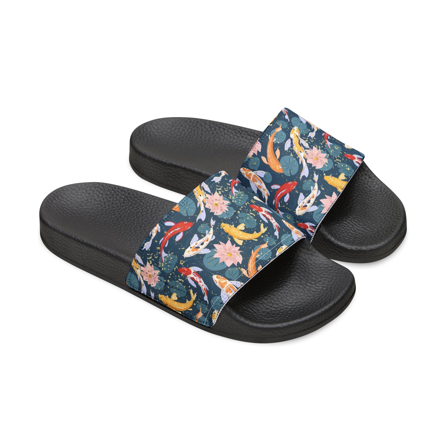 Japanese Koi Fish & Flower with gold flakes - Women's Sandals