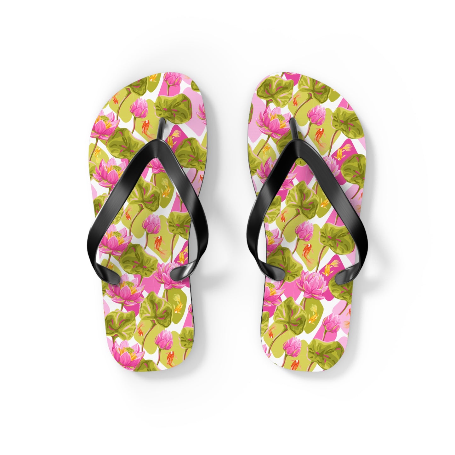 Japanese Koi Fish with Pink Lotus - Flip Flops