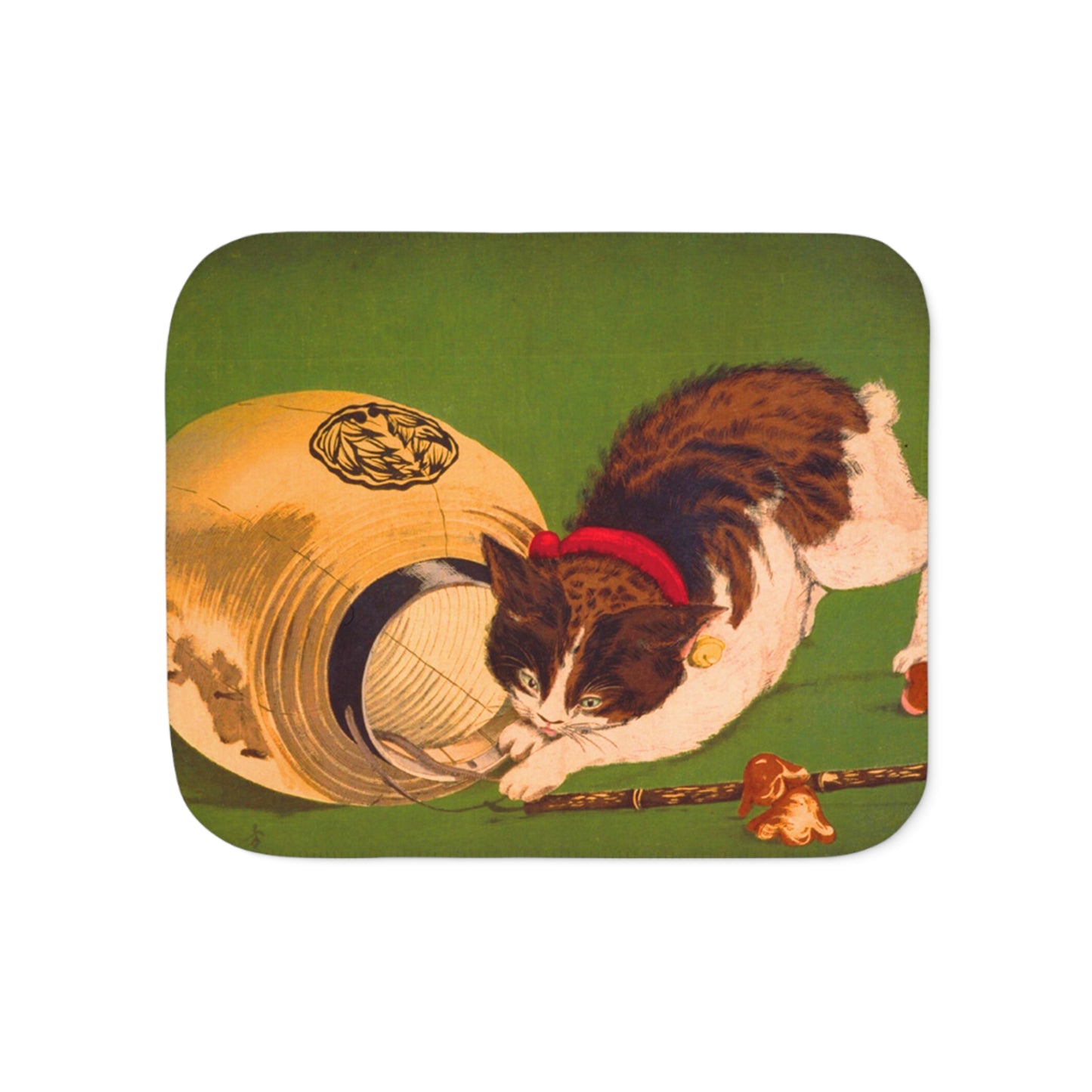 Playful Cat Ukiyo-e Sherpa Blanket - Kobayashi Kiyochika "Cat with Lantern" Art