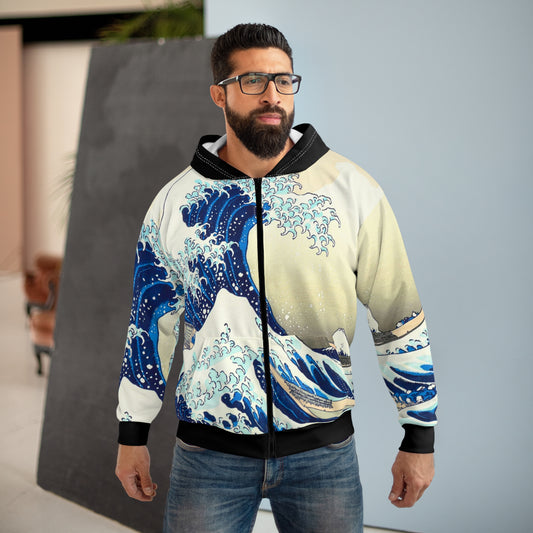 Great Wave Hoodie Zip-Up – Japanese Streetwear, Hokusai Wave Jacket, Ukiyo-e Hoodie, Kanagawa Print, Japan Art Gift