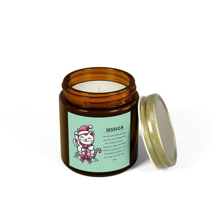 Maneki Neko Holiday Candle - Customizable Name for Good Luck