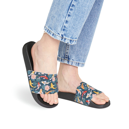 Japanese Koi Fish & Flower with gold flakes - Women's Sandals