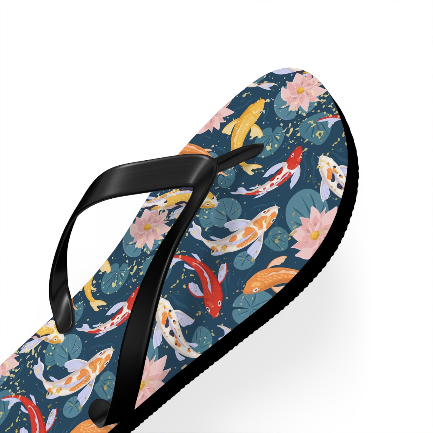 Japanese Koi Fish & Flower with gold flakes  - Flip Flops